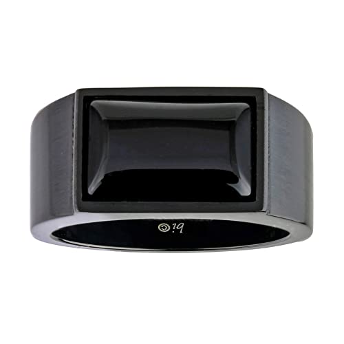Metro Jewelry Black Agate Modern Ring for Men in Stainless Steel with Black Ion Plating - 13 MM Wide - Size 8 to 12