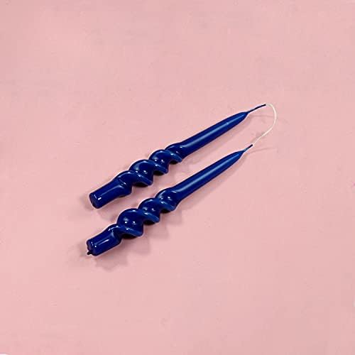 G Decor Set of 4 9-inch Spiral Twisted Hand Dipped Candlesticks Taper Church Dinner Candles (Royal Blue)