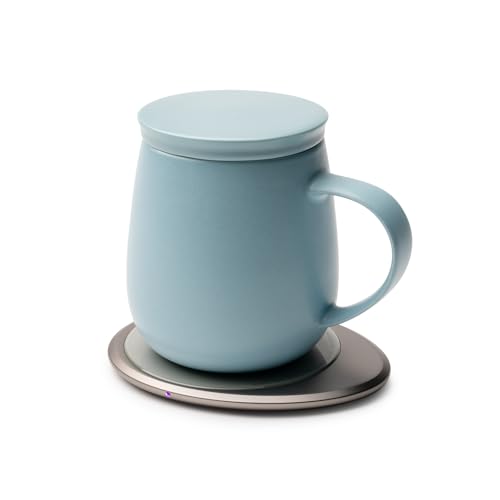 Image of Ui 3 Self-Heating Mug Set - Moonmist Blue | 12 fl oz / 355 mL Ceramic Coffee & Tea Mug Set with Heating Pad