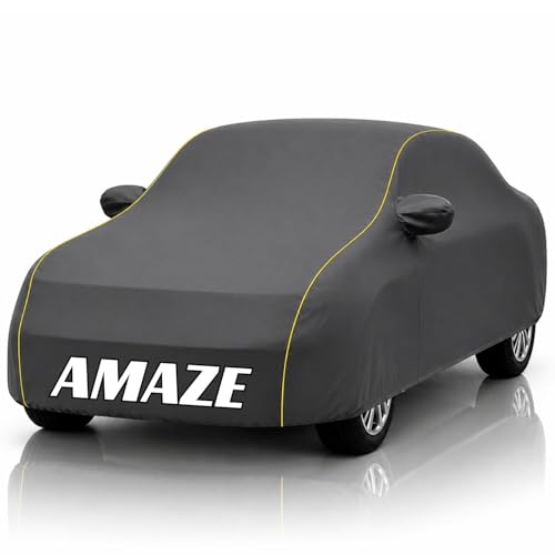 Image of Safe-Cars New Grey 100% Waterproof Amaze Car Cover | Polyester Car Body Cover for Rain & Sun | UV Protection, Dustproof, Scratch Resistant, Windproof, Heat Resistant, Custom Fit