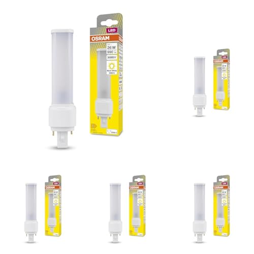 OSRAM - Lampada DULUX D 26 LED per base G24D-3, 9 watt, 990 lumen, bianco caldo (3000K), ruotabile, sostituzione della tradizionale lampada Dulux da 26W (Confezione da 5)