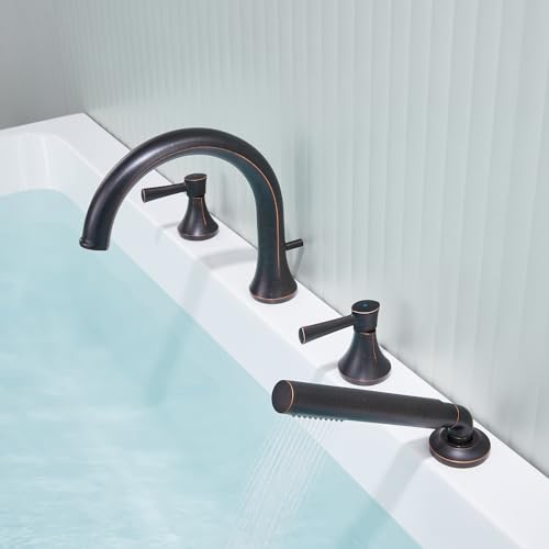 Grifería para bañera Wowkk Roman Tub con acabado Oil Rubbed Bronze, montaje en cubierta, con ducha de mano miniatura 6