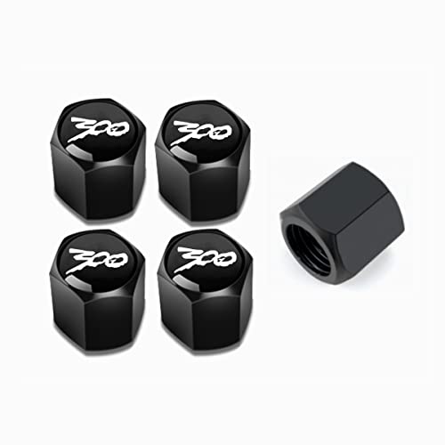 HUIANTS Juego de tapas de válvula de neumático de metal negro para Chrysler 300/C/300S, a prueba de polvo, a prueba de fugas, cubierta de aire, logotipo, accesorios de coche (paquete de 5)