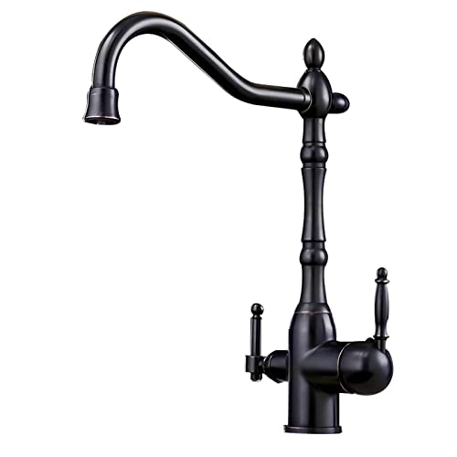Grifo de cocina de 3 vías, mezclador de agua potable 3 en 1 con caño giratorio, grifo de agua pura, diseño de doble palanca, acabado antiguo, ideal para el hogar y la oficina.