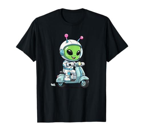 Astronaute Alien Vert sur Scooter T-Shirt