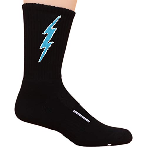 Crew Black with Cyan Lightning Electric Insane Bolt Fitness Socks