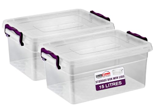 Best House 2 PCS Clear Plastic Storage Box with Lids Storage Containers Use for Home office Kitchen Toys and Goods (15 Litres)