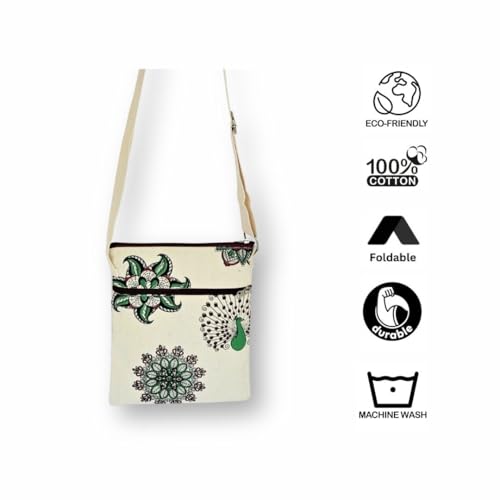Image of GREEN CRAFT Canvas Sling Bag for Women | (8 X 9) Inch | Sling Bag Series, Shopping & College Bag with Adjustable Strap - Multicolor