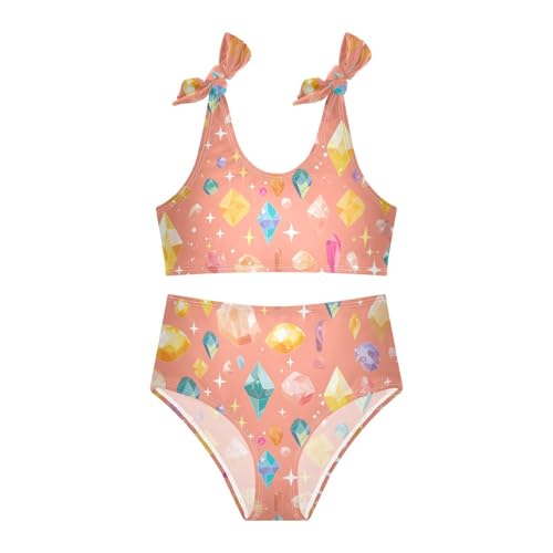 KLL Beige Sparkling Glitter Girls' Two Piece Bikini Sets Scoop Neck Swimsuit Swimming Suits Adjustable Strap3