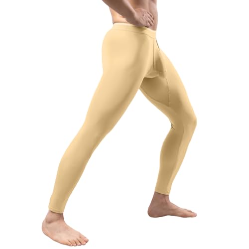 Pantalones largos de compresión para hombre, con cintura suave, medias de secado rápido, ropa interior de elefante, doble bolsa, mallas funcionales, transpirables, mallas deportivas, O beige., M