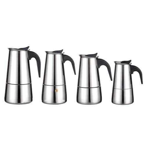 NbgrvB Cafetera de acero inoxidable para cafetera Moka Pot para inducción y estufa de gas, válvula de seguridad, cafetera espresso con mango resistente al calor, plata, 6 tazas