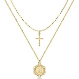 KELORIS PATH Gold Layered Initial Cross Necklace, 14K Gold Plated Layering Hexagon Letter Pendant Sa