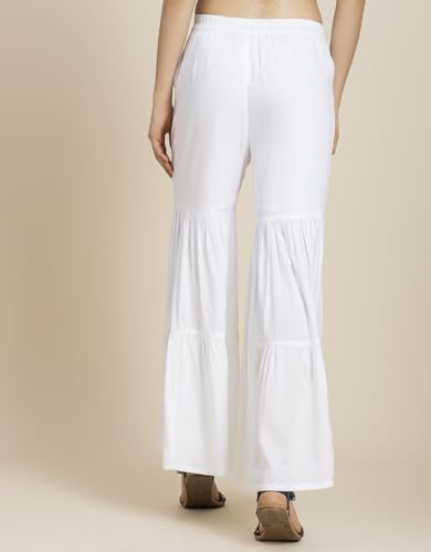 Printed Tiered Palazzo Women Pant, Wide Leg Elastic Waist Viscose Pant4