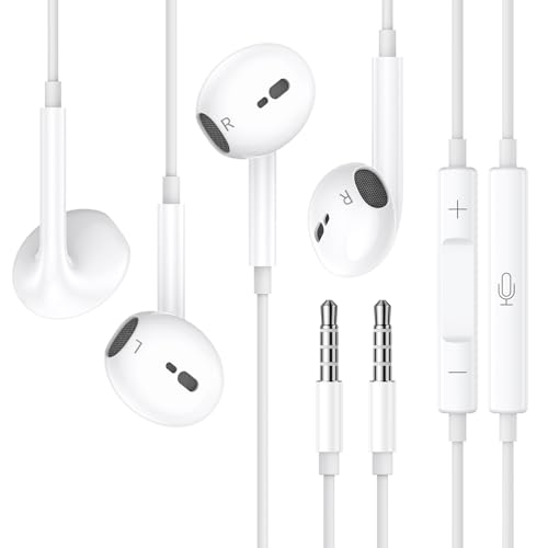 2 Pack Kopfhörer mit Kabel, 3,5mm Klinke in Ear Kopfhörer Kabel Ohrhörer mit Mikrofon und Lautstärkeregler Headset Kompatibel mit iPad, MP3/4 Players, Huawei, iPhone 6/5/SE, usw 3.5mm Audiogeräte
