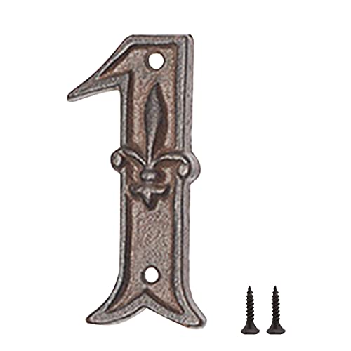 Zayookey Hausnummern aus Gusseisen 12 cm Adressnummernschild Metal House Numbers Rustikale Hausnummern aus Metall für Draußen Briefkasten Garten Tür (Nummer 1) Cover