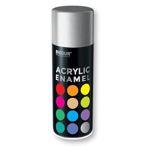 Biodur Universelle Acryl-Emaille Sprühlack 400 ml, Glänz RAL 9006 Silber, Glänzend, Akrylemaille UV-beständig, Universell Einsetzbar für Innen- und Außenbereich, Schnelltrocknend Sprühdose