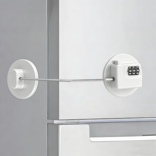 Digital Password Fridge Lock for Child Safety, Oval Adhesive Refrigerator Door Lock with 3-Digit Code, No Drill Cabinet Lock for Freezer, Drawer, Cupboard and Window Security (White)
