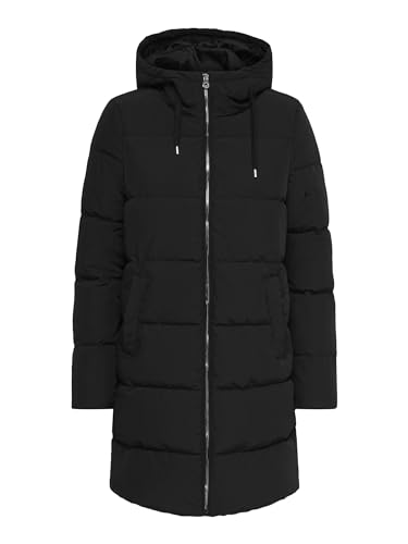 ONLY Damen Lange Puffer Jacke | Warmer Stepp Wintermantel mit Kapuze | Wattierter Blouson ONLDOLLY, Farben:Schwarz, Größe:XL