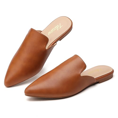 Image of Tilocow Women's Pointed Toe Flat Mules Backless Slip On Loafers | Lightweight, Soft Insole, Non Slip Sole, Printed, Dressy Casual, Office Work Business, Daily Wear