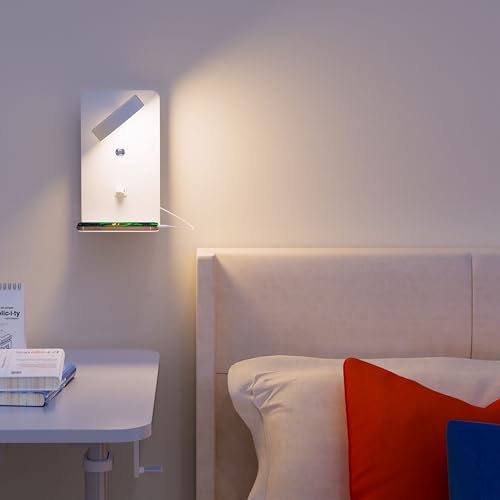 2 Stück LED Wandleuchte Innen mit USB Ladeanschluss,12W Touch Dimmbar Wandlampe mit Schalter & Stecker, 350° Drehbare Leselampe Wandmontage für Schlafzimmer Bettseite, Wohnzimmer, Arbeitszimmer Hotel
