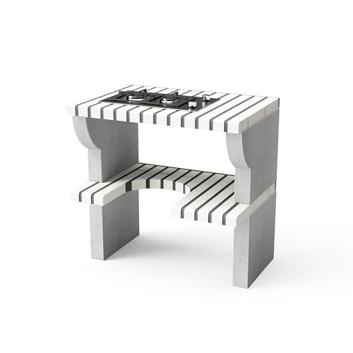 MOVELAR - Módulo caballete lateral gas Bailen Plus para Barbacoa de Obra Prefabricada (Blanco, Gris - 86,5 x 58 x 58 cm) - Uso en Exteriores