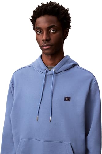 Calvin Klein Herren Hoodie Terry Badge mit Kapuze, Blau (Dull Nile Blue), L – Ansicht 4