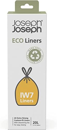 Joseph Joseph IW6 Bin Liners, General Waste Bags with Tie Tape Drawstring Handles, Extra strong -  Pack of 20, 30 Litres/8 gallon
