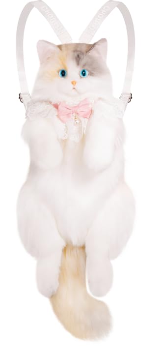 Chongker Mochila de animais de pelúcia – Mochila de pelúcia realista para gatos de pelúcia, bolsa feita à mão em forma de gato fofo, chita grande e leve