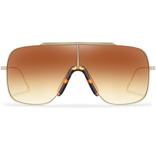 BOTPOV Retro Oversized Square Sunglasses for Women Men Vintage Large Metal Shades Classic Sunnies BP3382 Gold/Gradient Brown