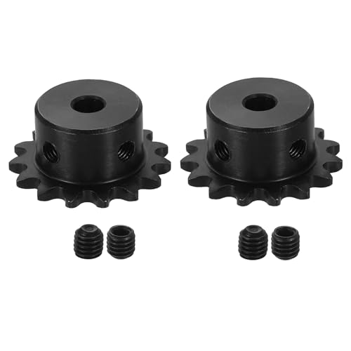 uxcell 2 Pcs #25 Chain Roller Sprocket 6mm Bore, 15 Tooth C45 Carbon Steel ANSI #25 Roller Sprocket Round Hole with Set Screws for ISO 04C Chain