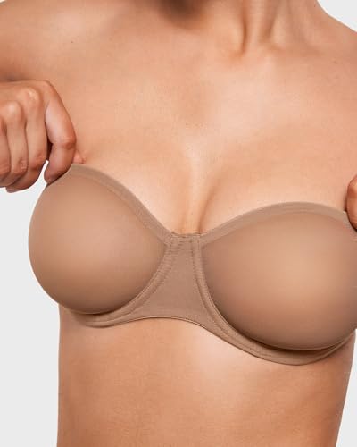 Image of INLYRIC Women's Sheer Strapless Bras Mesh Sexy Unlined Plus Size See Through Bra Underwire Demi Mesh Non Padded