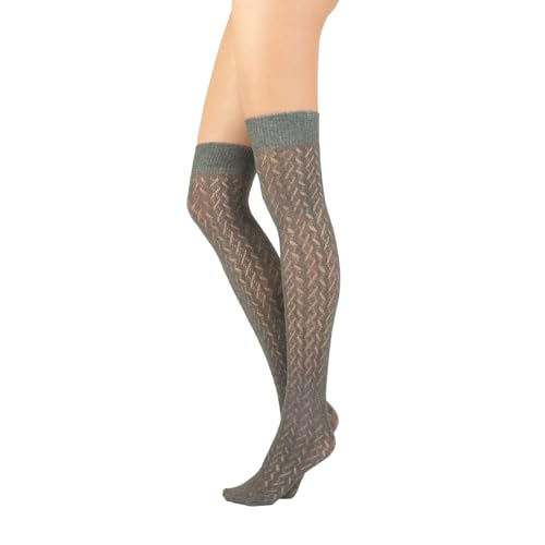CALZITALY Meias sobre o joelho para mulheres e meninas em algodão, meias altas com design chevron, azul, cinzento, preto, 300 den, tamanho único | Made In Italy, Cinza