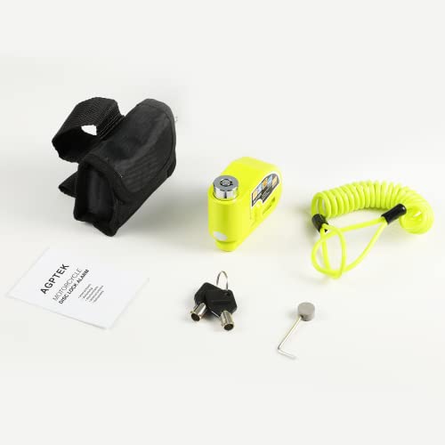 Disc Lock Alarm With 5Ft Reminder Cable, Agptek 110Db Anti-Theft Motorcycle Alarm Padlock Waterproof With Lock Pin Carrying Bag For Motorcycles Bikes Scooters, Green #TOP6