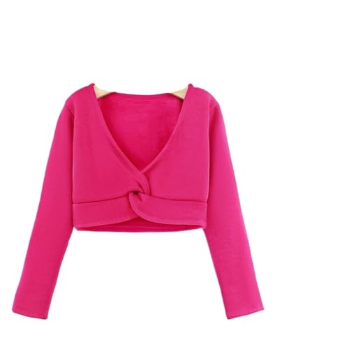 Girls Classic Thick Ballet Long Sleeve Wrap Top Velvet Inner Winter Warm Up Cardigan Shrug Front Knot Dress Cover Up for Pilates Yoga Workout(Rose,M(100-120cmHeight))