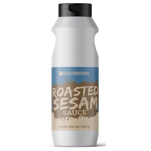 SizzleBrothers Roasted Sesam Sauce | 500 ml / 515g | fein-nussige Roasted Sesam Sauce für Burger, Sandwiches, Bratwürstchen, Gemüsesticks & Co.| Grillsoße, Burgersoße & Dip
