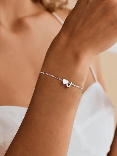 ChicSilver Sterling Silver Initial Bracelet Letters Personalized Heart Bracelet Hypoallergenic Dainty Bracelets for Women3