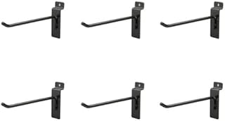 Jifram Easy Living 01100690 Easy Wall Bag of Six 6-Inch 45 Degree Black Metal Slatwall Hooks with Stabalizer and Double Hook Clips