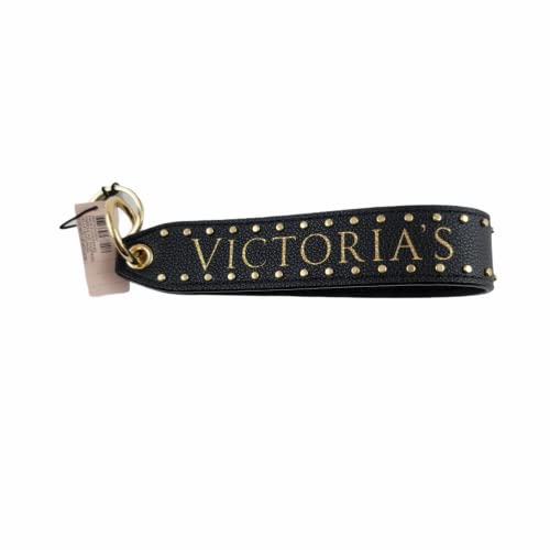 Victoria's Secret Studded Wristlet Strap Keychain Color Black Gold Studded New #TOP1