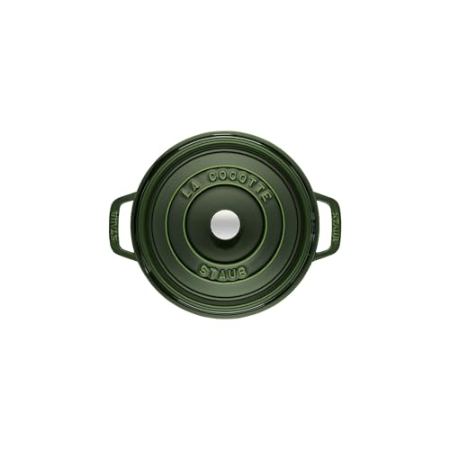 STAUB Cocotte, Gusseisen Bräter mit Deckel, 26 cm, 5,25 L, Rund, Alle Herdarten inkl Induktion, Made in France, Basilikum-Grün – Ansicht 4