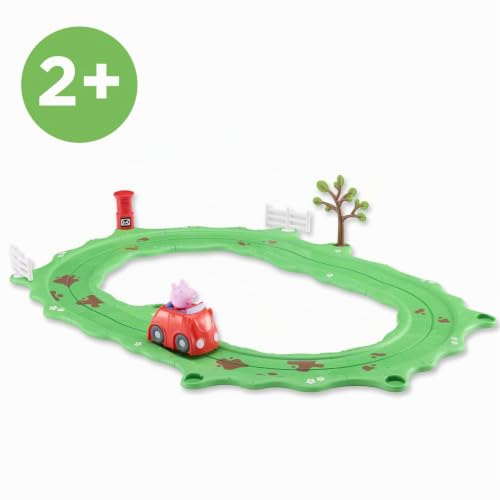 Bandai - Peppa Pig - Coffret Virée en Voiture avec Peppa - La Petite Voiture Rouge Whizz Around – Circuit avec Accessoires, Figurine de Peppa, Voiture Motorisée - Jouet Enfants dès 2 Ans - COP8343