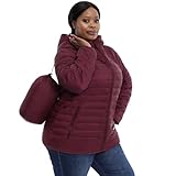 HHE Plus Size Women's Packable Puffer Jacket 1X-6X Water-Resistant Lightweight Winter Coat(Exclusively for Plus Size)(Winered,3X)