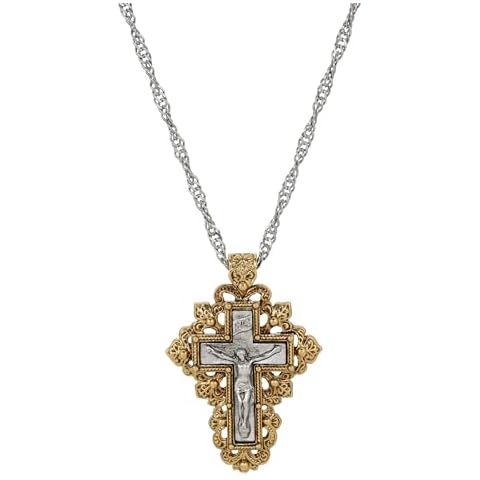 Symbols of Faith Women's Fleur De Lis Cross & Crucifix Pendant Necklace 24" Cover