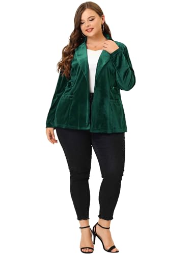 Image of Agnes Orinda Plus Size Velvet Blazers Jackets for Women Casual Lapel Suit Office Work Blazer | Soft Velvet Fabric, Notched Lapel, Button Closure, Vintage Party Style, Long Sleeve Casual Blazer Jacket
