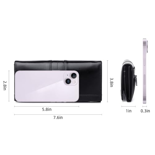 Image of Wallets for Women RFID Blocking Long Ladies Wallet Bifold Womens Leather Wallet with Coin Pocket ID Window, Black