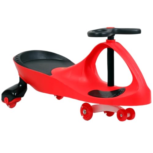 FLICKER SWING CAR RIDE ON SWIVEL SCOOTER CHILDRENS TOY KIDS WIGGLE GYRO TWIST PLASMA SWINGCAR & GO XMAS GIFT (Red)