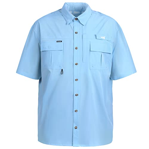 Kastking Rekon Men's Fishing Shirts, Well Made, Quick-Dry Short & Long Sleeve Hiking Beach Shirts For Men, Breathable Sun Protection, Light Blue #TOP6