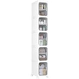 HOMIDEC Bathroom Storage, 5 Tier Tall Bathroom Cabinet with Wheels and Removable Shelf, Slim Bathroom Storage Unit Free Standing for Toilet Roll, Towel, Shower, Clear Smoke