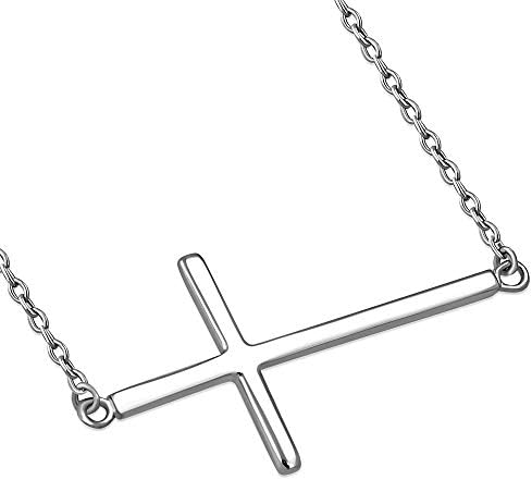 925 Sterling Silver Sideways Cross Necklace for Women - Small Dainty Side Ways Cross Faith Necklace in Silver, Yellow Gold & Rose Gold - Womens Jewelry Gift for Birthday, Christmas and Mother's Day