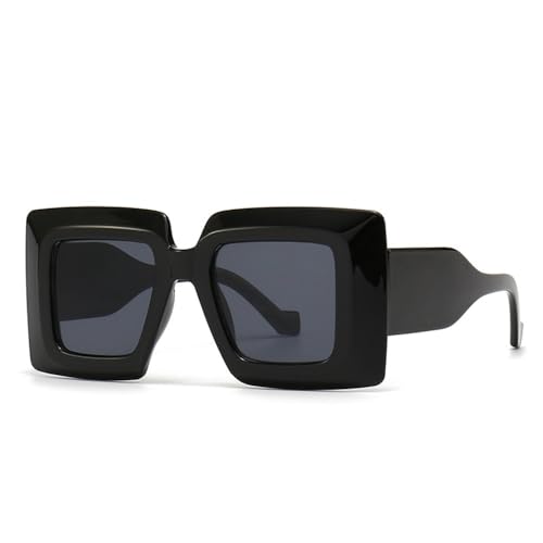 Lunettes de soleil surdimensionnées vintage noir et gris à rayures pour femme