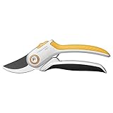 Fiskars Bypass-Gartenschere für frische Äste und Zweige, Antihaftbeschichtet, Stahl-Klingen/Aluminium-Griffe, Schwarz/Orange, Plus, P531, 1057168